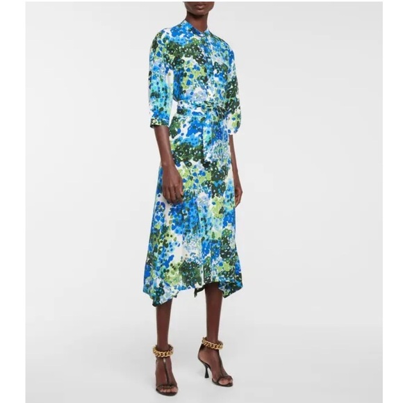 STELLA MCCARTNEY Olivia Floral Silk Shirt Midi Dress Blue